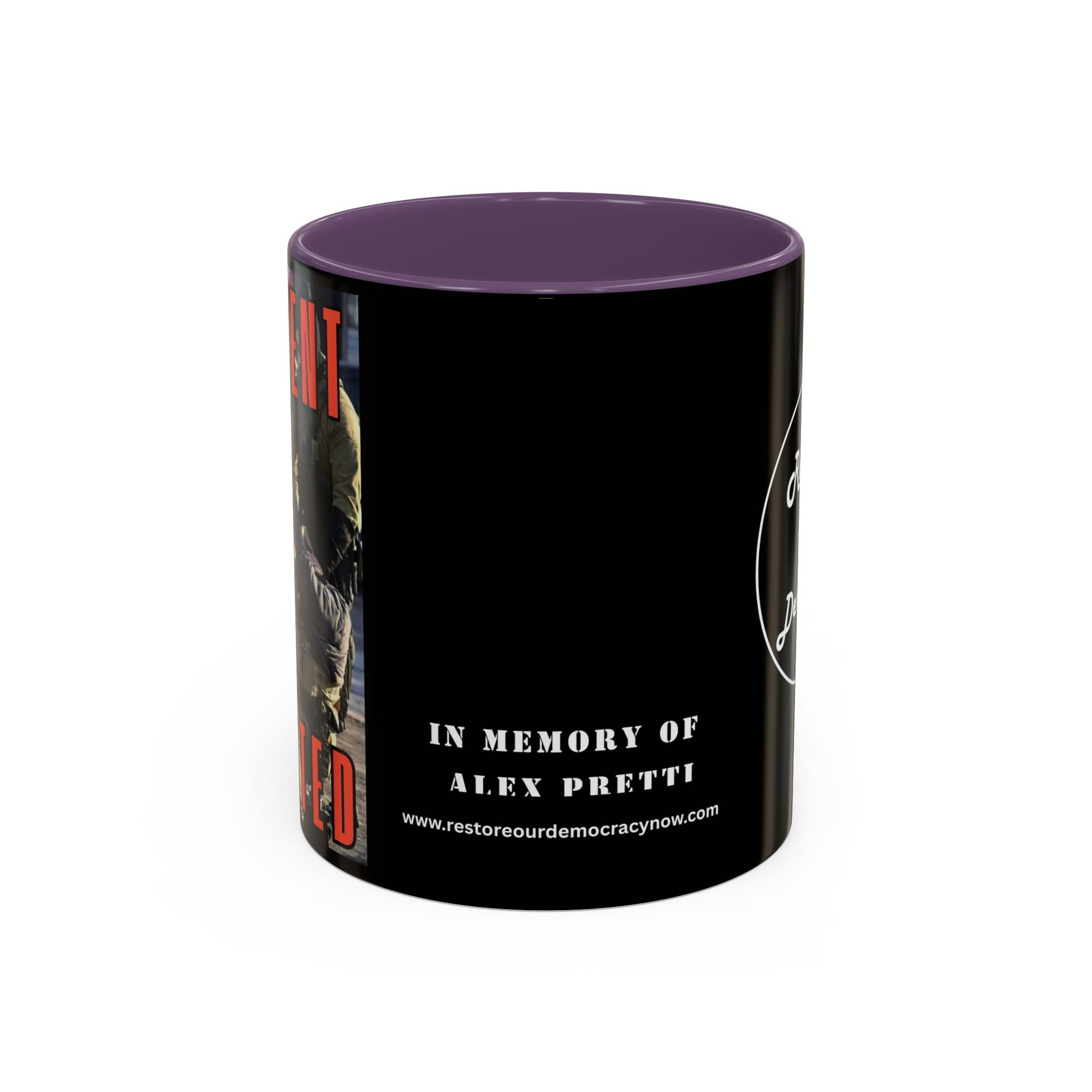 Innocent Executed- Restore Our Democracy Accent Coffee Mug — In Memory of Alex Piltti (11/15oz)