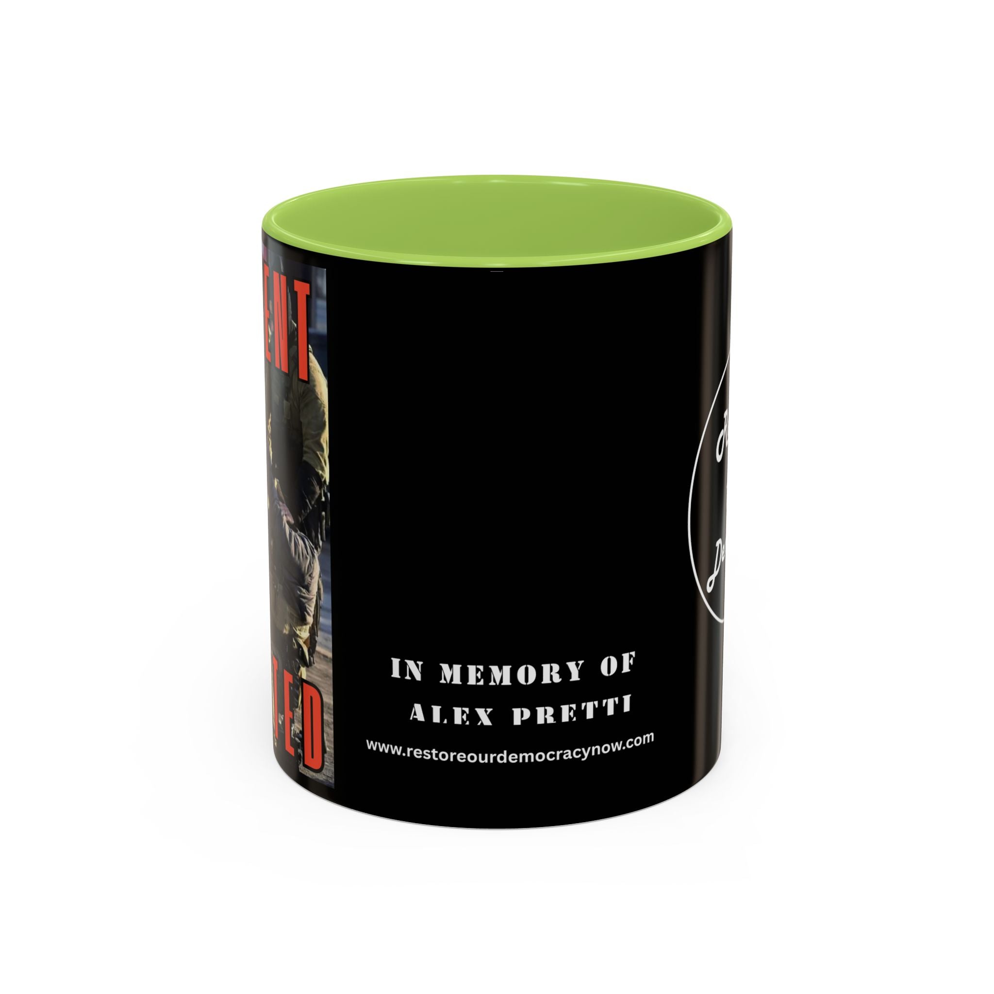 Innocent Executed- Restore Our Democracy Accent Coffee Mug — In Memory of Alex Piltti (11/15oz)
