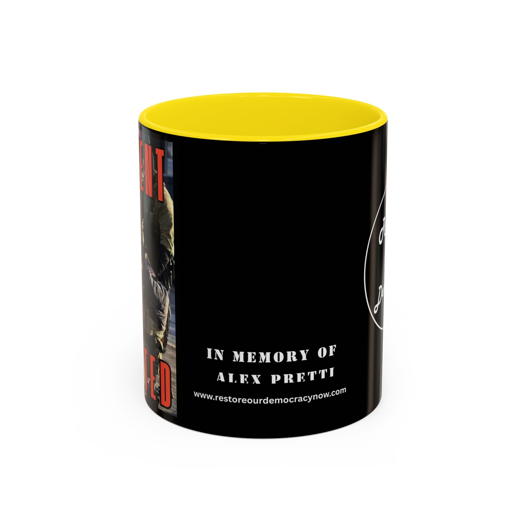 Innocent Executed- Restore Our Democracy Accent Coffee Mug — In Memory of Alex Piltti (11/15oz)