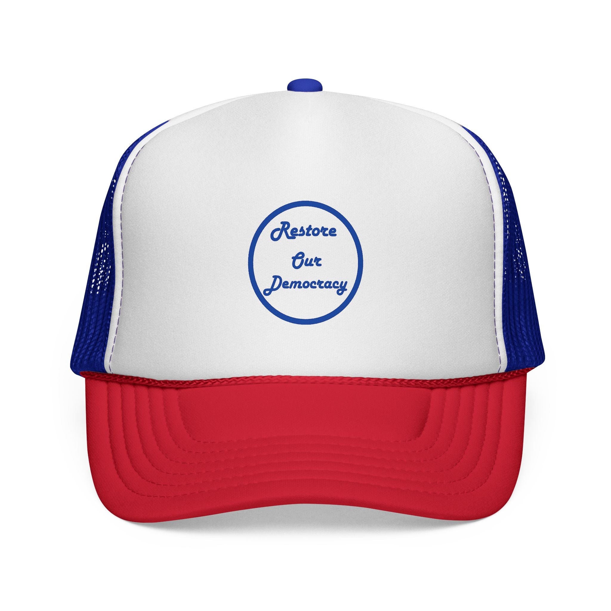 Restore Our Democracy - Political Statement Red White Blue Mesh Cap