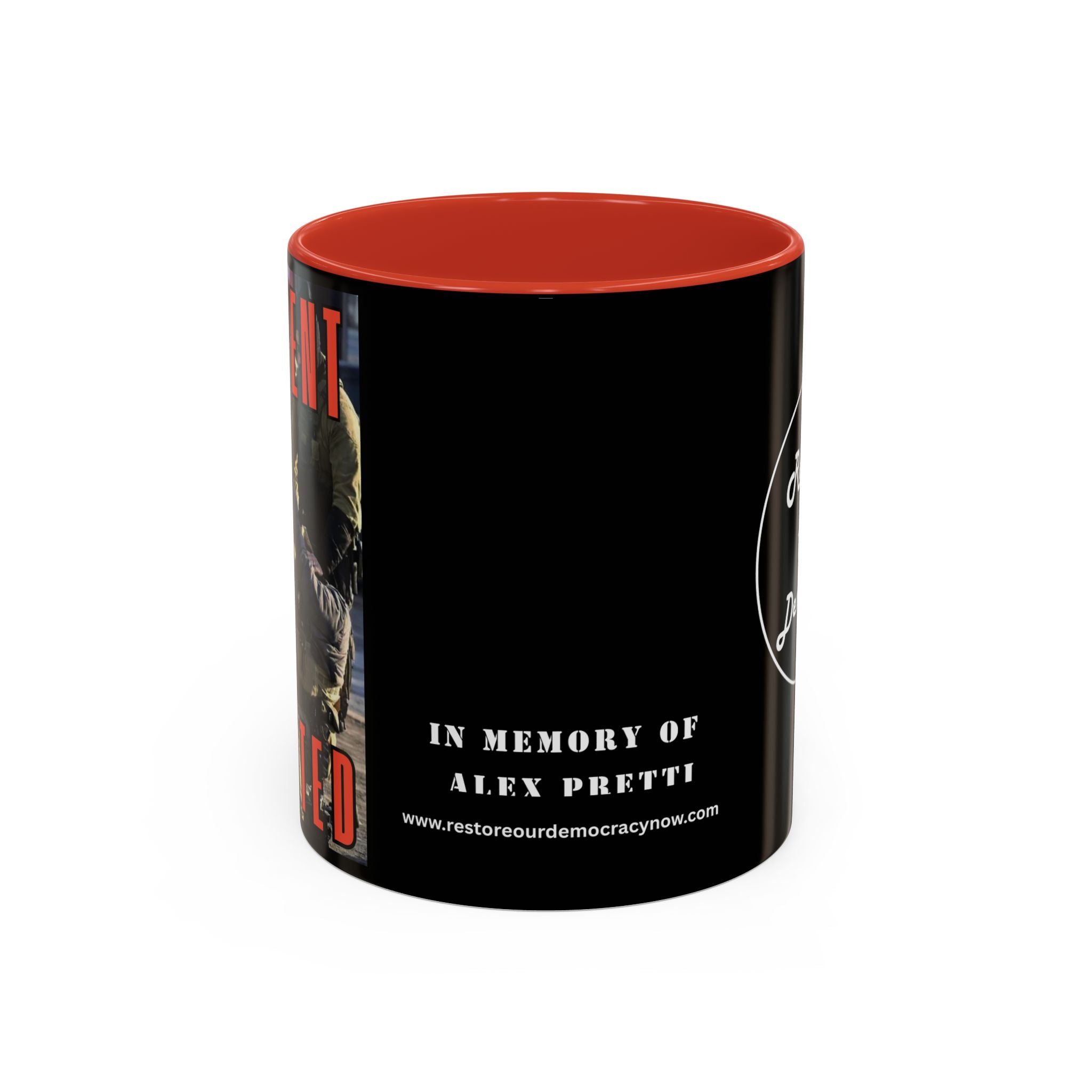 Innocent Executed- Restore Our Democracy Accent Coffee Mug — In Memory of Alex Piltti (11/15oz)