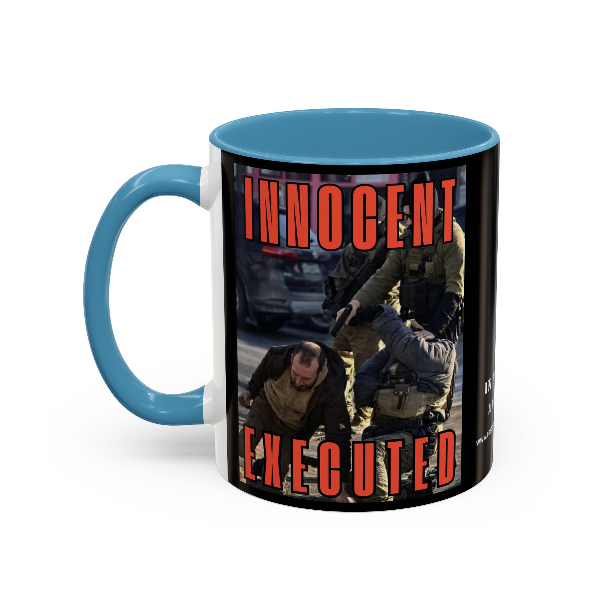 Innocent Executed- Restore Our Democracy Accent Coffee Mug — In Memory of Alex Piltti (11/15oz)