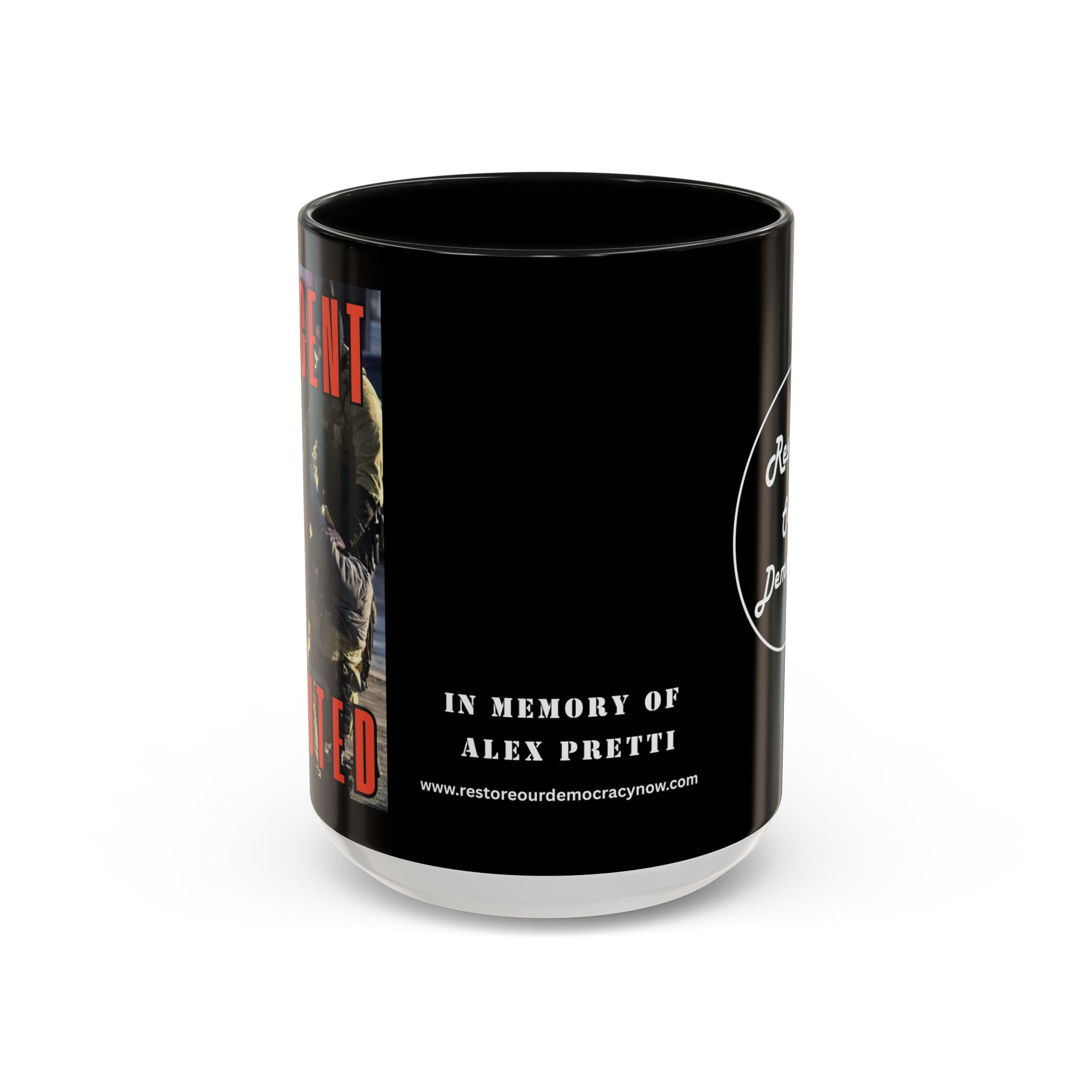 Innocent Executed- Restore Our Democracy Accent Coffee Mug — In Memory of Alex Piltti (11/15oz)
