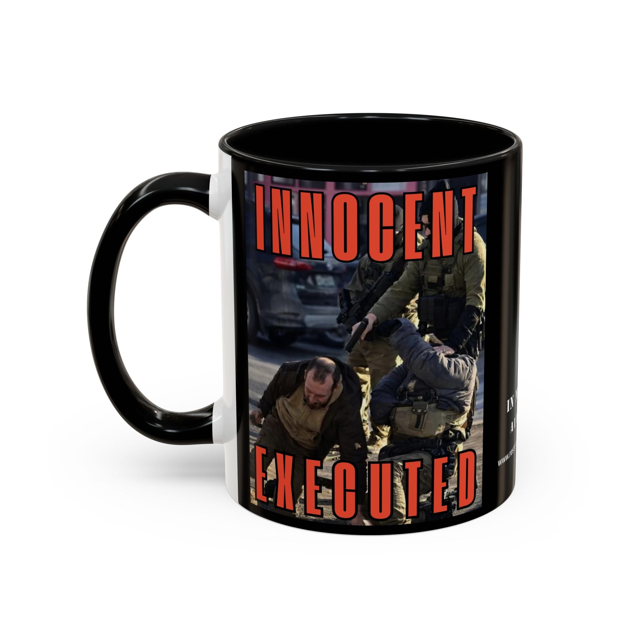 Innocent Executed- Restore Our Democracy Accent Coffee Mug — In Memory of Alex Piltti (11/15oz)