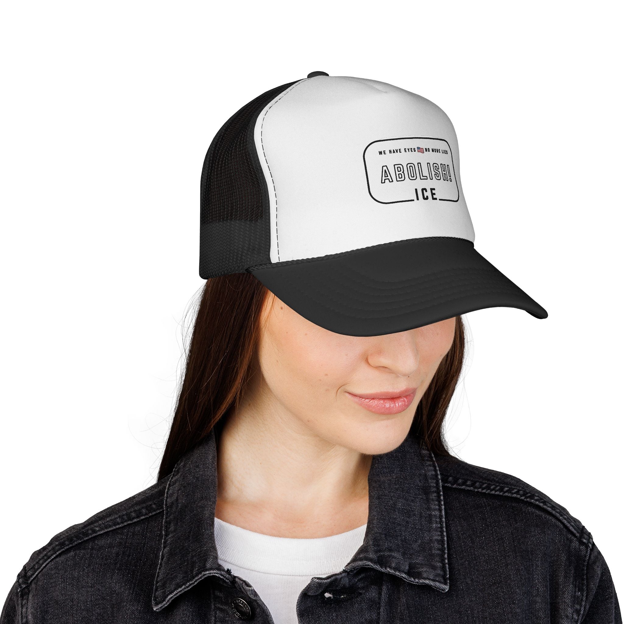 Abolish ICE Trucker Hat — Political Statement Black Mesh Cap