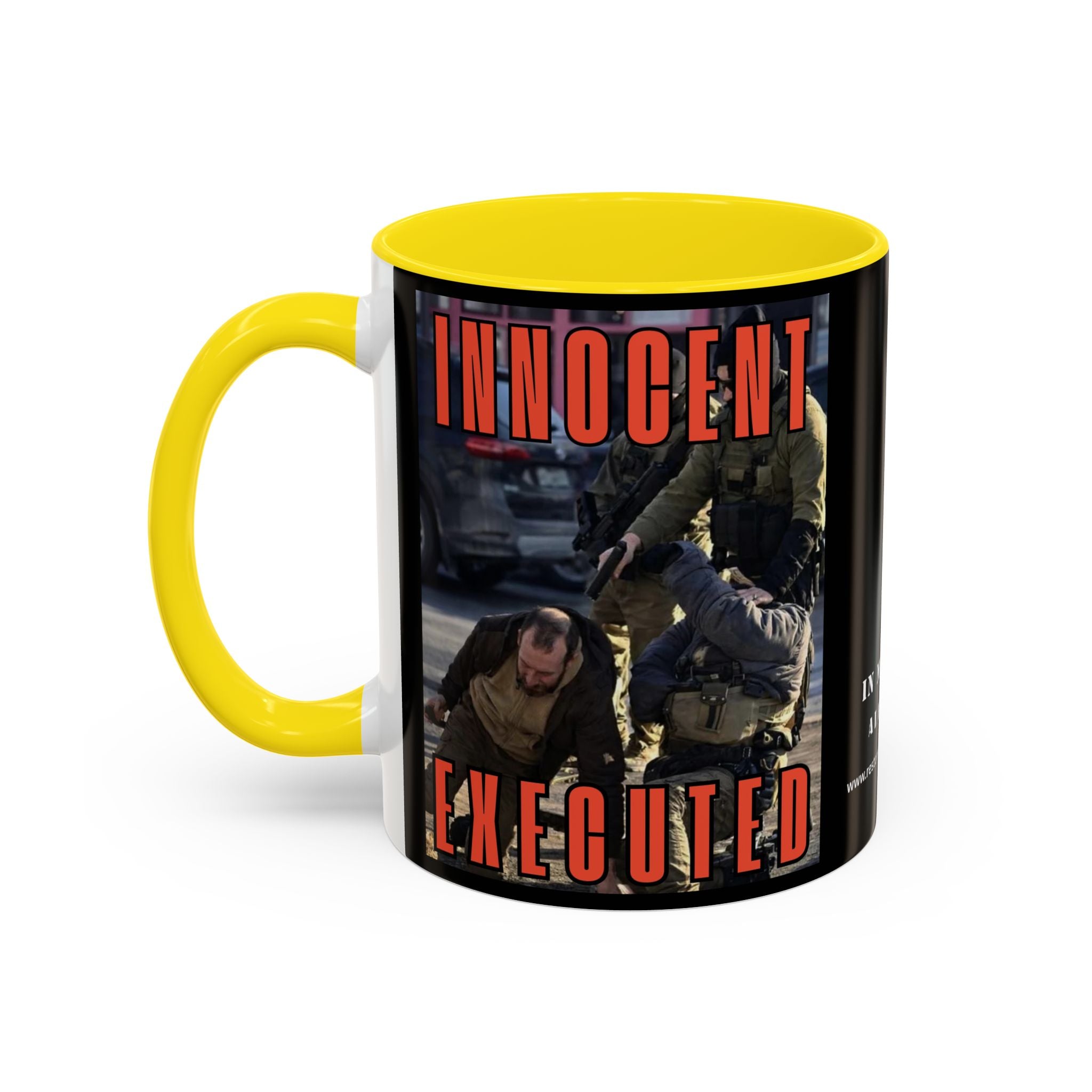 Innocent Executed- Restore Our Democracy Accent Coffee Mug — In Memory of Alex Piltti (11/15oz)