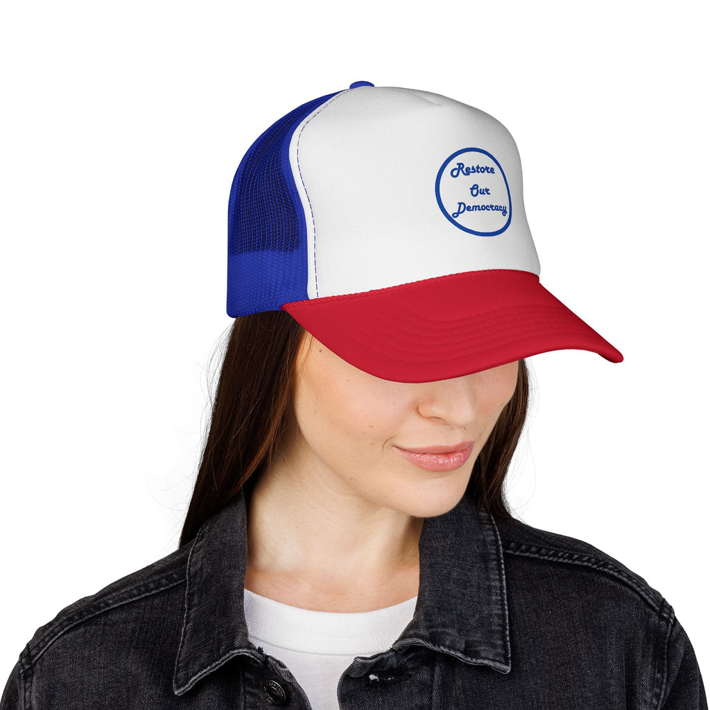 Restore Our Democracy - Political Statement Red White Blue Mesh Cap