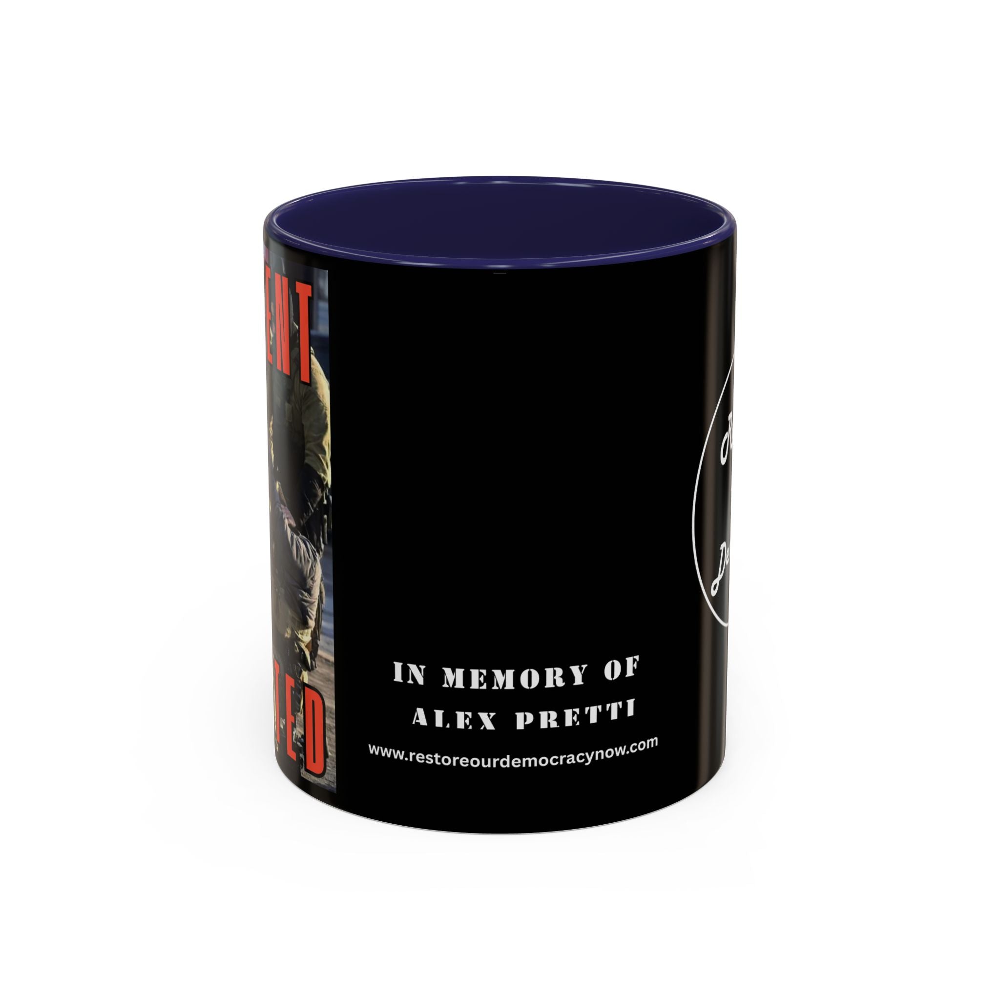 Innocent Executed- Restore Our Democracy Accent Coffee Mug — In Memory of Alex Piltti (11/15oz)