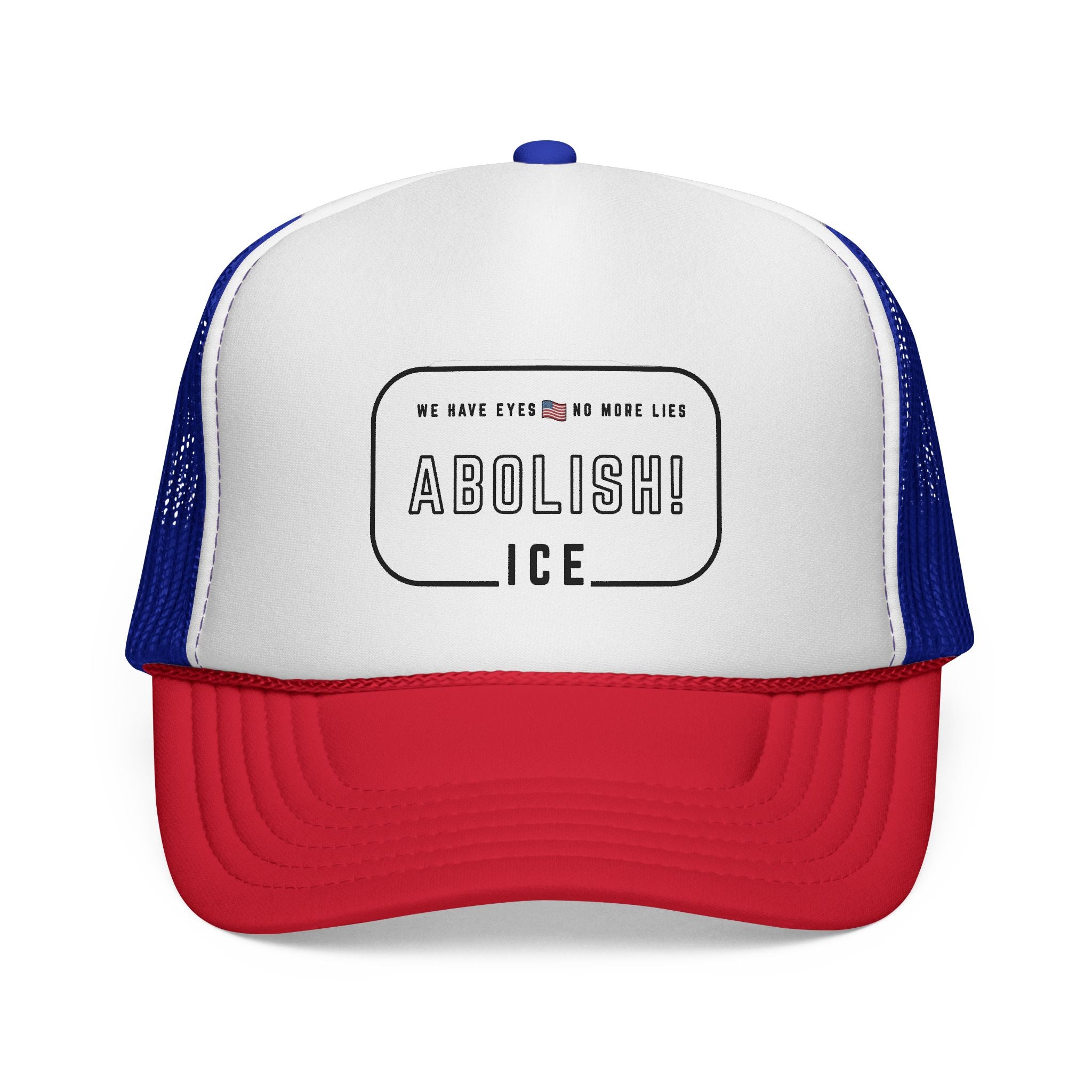 Abolish ICE Trucker Hat — Political Statement Red White Blue Mesh Cap