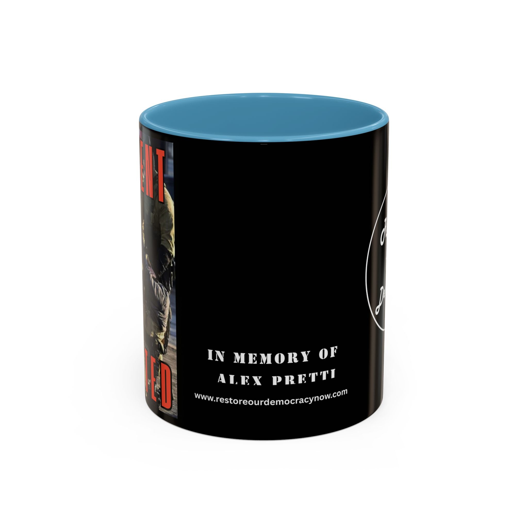 Innocent Executed- Restore Our Democracy Accent Coffee Mug — In Memory of Alex Piltti (11/15oz)